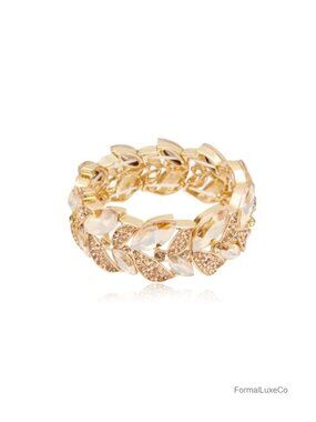 Art Deco Leaf Stretch Bangle Bracelet Austrian Crystal Rhinestone Party Prom